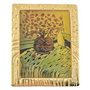 Tony Bennett Gold Tone Square Frame Painting Brooch Pendant, Signed